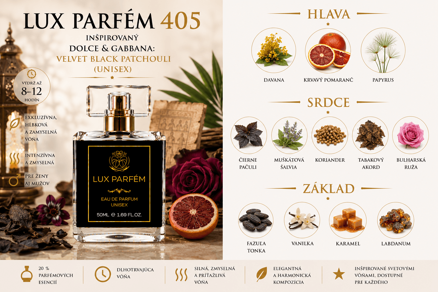 Lux Parfém 405 – Inšpirovaný Dolce & Gabbana: Velvet Black Patchouli (Unisex)